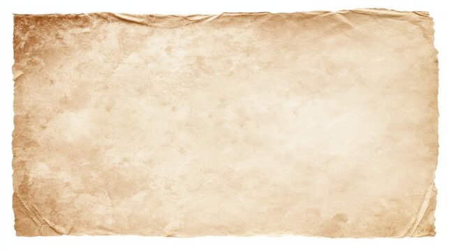 A textured, aged parchment paper with frayed and wrinkled edges on a light background.