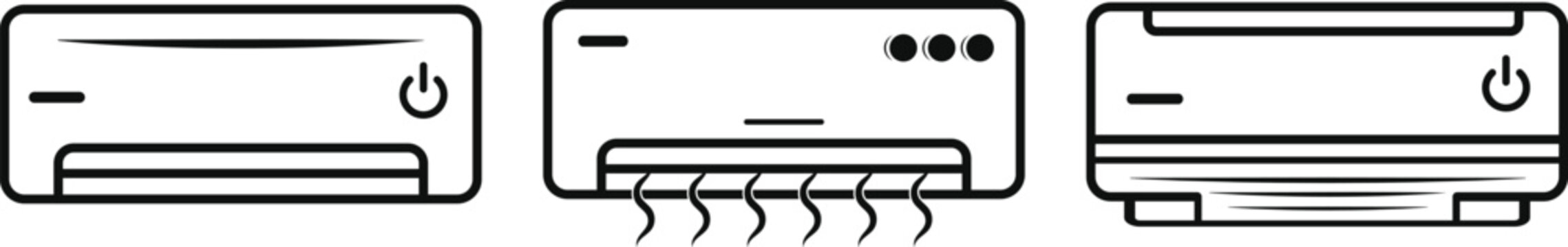 Air Conditioner Indoor Unit Vector Icon Set Line Style Split AC Wall Mounted Illustration