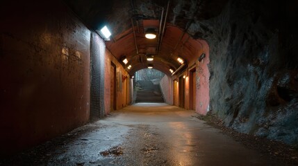 Fototapeta premium Underground passage: A mysterious underground passage leads the viewer toward an unknown destination, it gives a sense of intrigue.