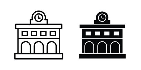 Fototapeta premium Train station building icon design pack in white and black color