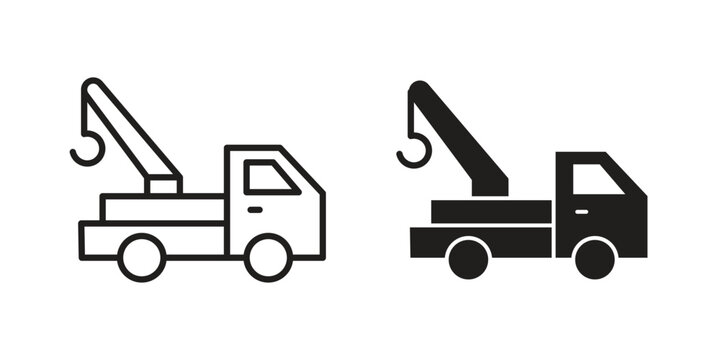Tow truck icon design pack in white and black color