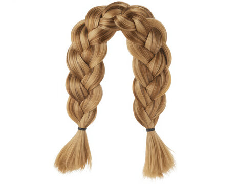 Thick blonde synthetic hair braid with black elastic bands isolated on a plain white background