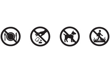Fototapeta premium Prohibition signs no food no dog waste no dogs no walking on grass