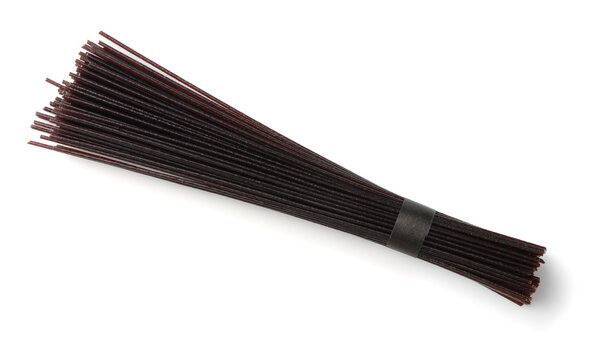 Top view of uncooked  black rice noodles bunch