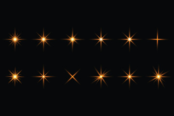 Fototapeta premium golden star light effect set. glowing starlight beam. Starburst flare with light rays. dust sparks and golden stars shine. Starburst flares with light rays 