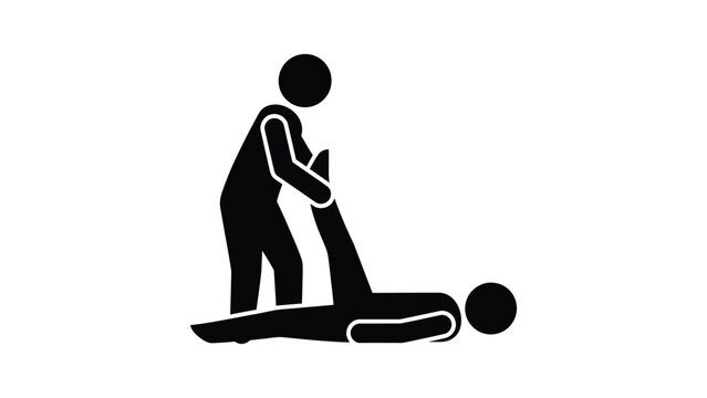 Icon depicting a physical therapist assisting a patient with leg stretching.