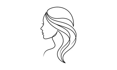 Minimalist continuous line drawing of a woman profile with long flowing hair Vector line art © fahim hasan143