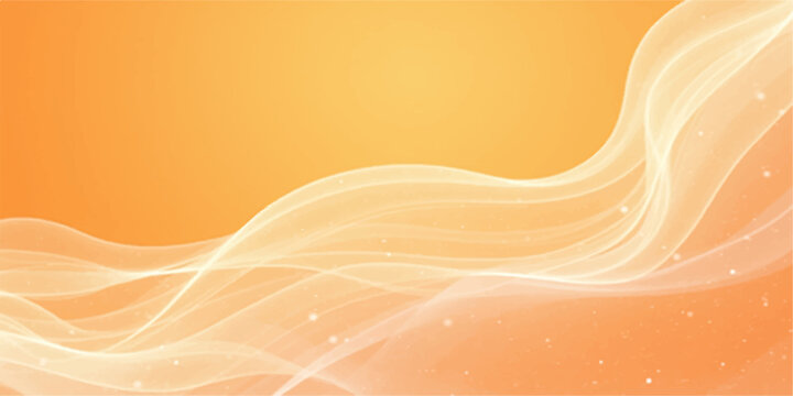 An artistic abstract orange smoke background featuring a flowing gold wave design with yellow light curves and motion lines for a creative wallpaper illustration