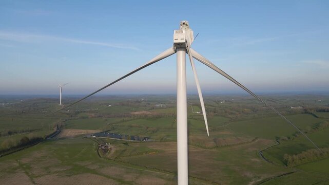 Drone footage of severely broken damaged blade wind turbine