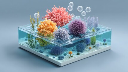 Fototapeta premium High Fidelity 3D Model of Various Cell Types in Underwater Environment