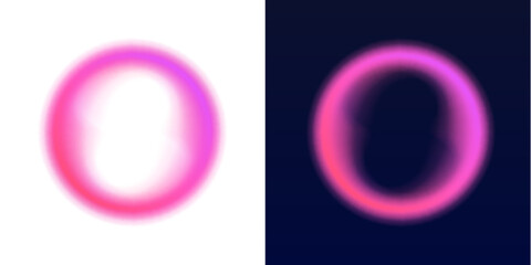 Luminous neon ring shines with soft circular light waves. Floating particles drift through abstract space. PNG modern circle design element. © Extrastock