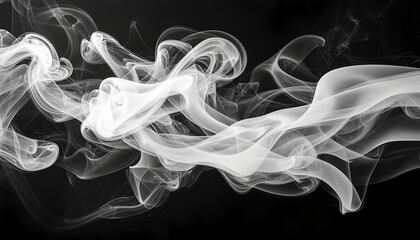 Fototapeta premium Elegant white smoke swirls on black background abstract.