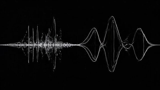 Abstract sound wave visualization on a dark background, representing audio frequencies and digital