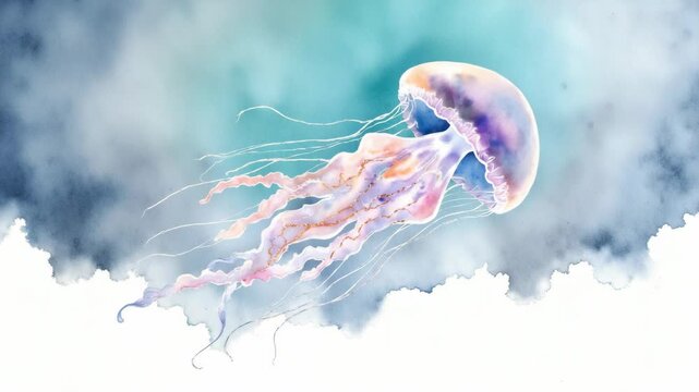 A vibrant and detailed digital artwork featuring a floating octopus with long tentacles against a dreamy backdrop. Perfect for nature-inspired designs or marine themes.
