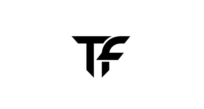 Bold TF initials logo abstract monogram black silhouette vector icon isolated on white
