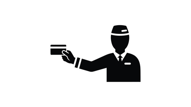 Icon of a hotel bellboy holding a credit card.