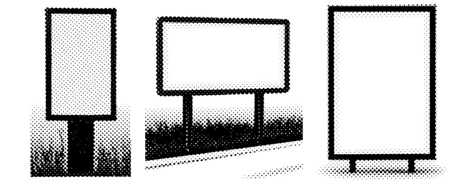 Billboard signs standing blank along roadside display panels. not ideal dots