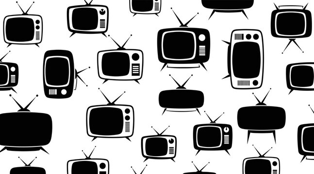 Retro television icons scattered across white seamless background, no seamless