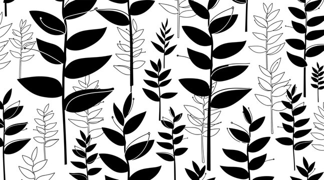 Stylized leaf stems rising in repeating botanical pattern, no seamless
