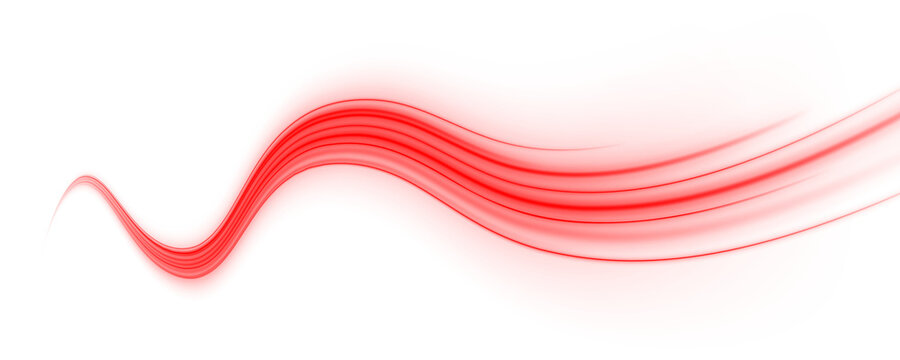 Red glowing lines twist into smooth motion paths. Sparks of energy highlight digital speed effects. Illustration PNG.