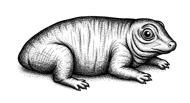 Drawing of a Unique Animal, Lizard-Like Creature, Artistic Representation, Black and White, Close-Up View, Nature Concept