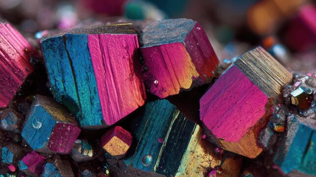 Vibrant Crystal Formation with Colorful Gemstone Surface Details