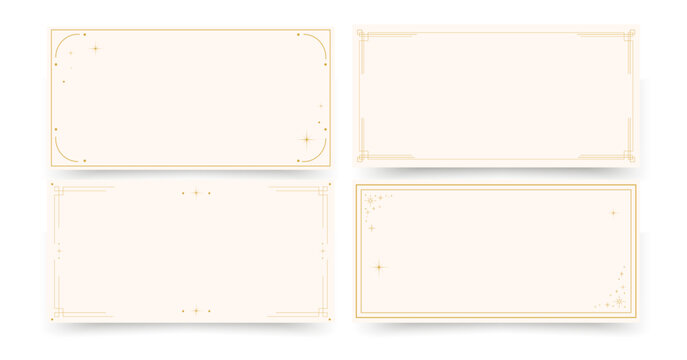 Elegant gold frames templates with line borders, sparkle accents, and minimalist luxury design for wedding invitations, branding, certificates, menus, packaging, business cards. Vector illustration