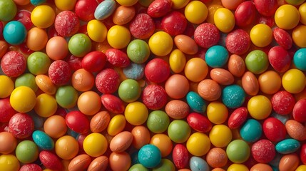 Obraz premium Macro Top View of Colorful Assorted Candies – Vibrant Sweet Texture Background