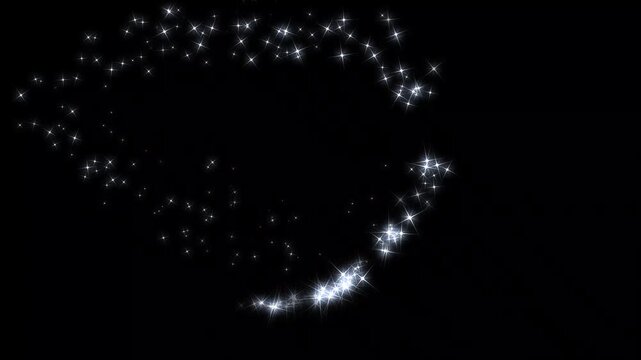 Magic Glitter Particle Trail with Twinkling White Stars, Shimmering Fairy Dust Line Animation, Sparkle Burst Effects, Smooth Glowing Light Motion on black Screen Overlay Background 4K