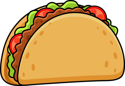 Cartoon Fast Food Mexican Taco &ndash; Vector Hand Drawn Illustration Isolated On Transparent Background