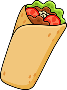 Cartoon Mexican Fast Food Burrito &ndash; Vector Hand Drawn Illustration Isolated On Transparent Background
