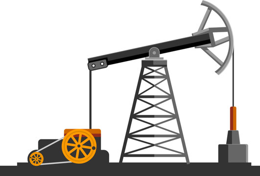 Working Oil Pump Jack Petroleum Extraction Industry - Vector Illustration Flat Design Isolated On Transparent Background