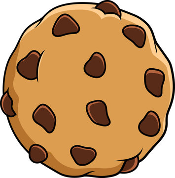 Cartoon Cookie with Chocolate Chip Snack Food &ndash; Vector Hand Drawn Illustration Isolated On Transparent Background