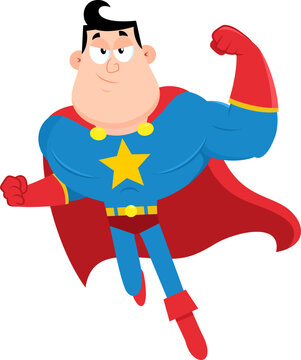 Superhero Cartoon Character Flexing Muscle Showing Strength &ndash; Vector Illustration Flat Design Isolated On Transparent Background