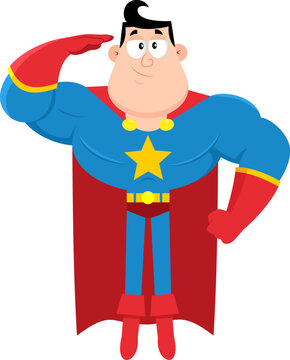 Superhero Cartoon Character Saluting Showing Leadership and Responsibility &ndash; Vector Illustration Flat Design Isolated On Transparent Background