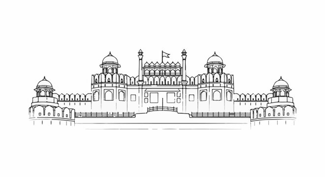 A sketch of a grand, walled fortress with multiple domes and turrets