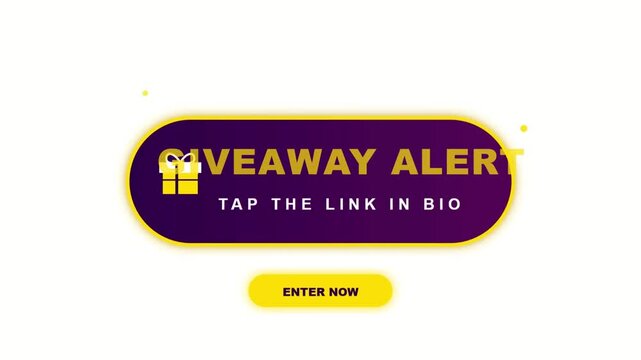 Animated Purple And Yellow Giveaway Alert Social Media Graphic With Tap The Link In Bio Text