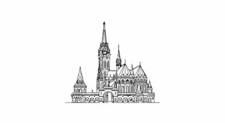 Fototapeta premium Intricate line drawing of a gothic cathedral with spires and arches
