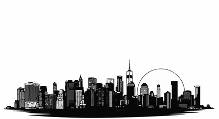 Obraz premium Stylized black and white city skyline with varied building heights and a curved horizon