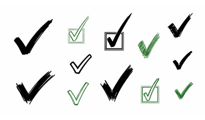 Hand drawn check mark collection sketch style tick symbols doodle approval signs vector © MstLutfa