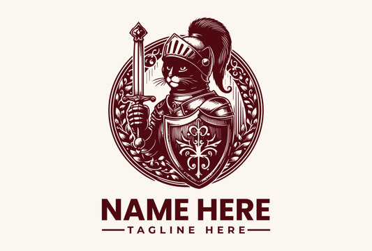Vintage knight logo design with shield.