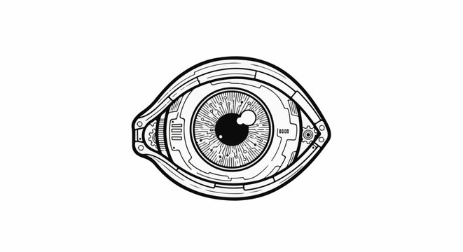 Futuristic cybernetic eye with intricate circuitry and binary code