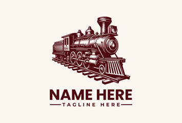 Vintage steam locomotive illustration with text placeholder. © vectorvovdesign