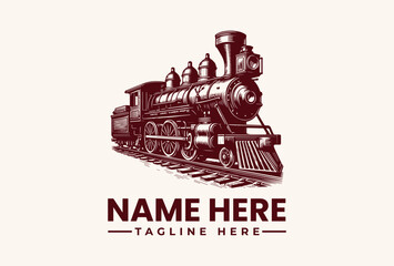 Vintage steam locomotive train illustration template. © vectorvovdesign