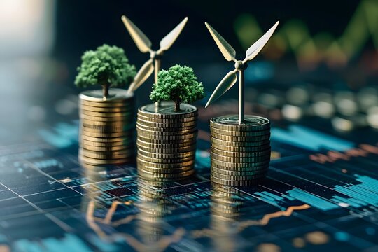 Clean power transformation in connected city with market graph image