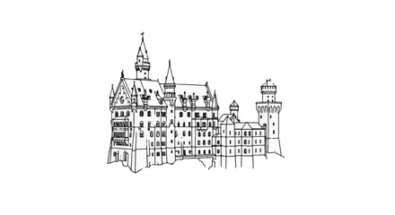 Obraz premium Ornate line drawing of a grand castle with multiple towers and spires