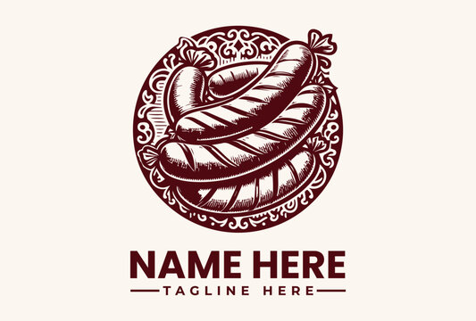Logo design featuring a decorative sausage plate.