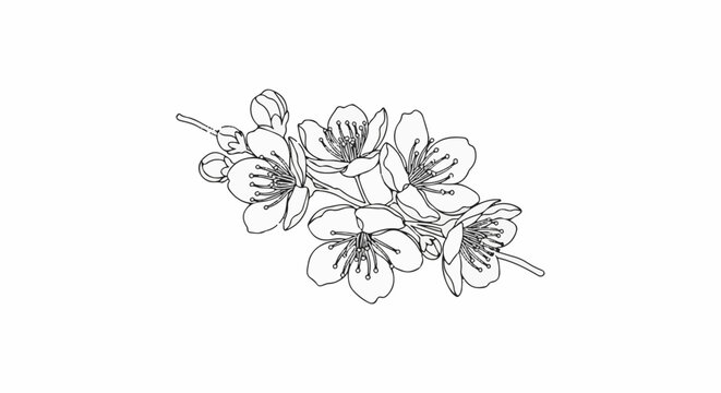 Delicate line drawing of a flowering branch with multiple blooms