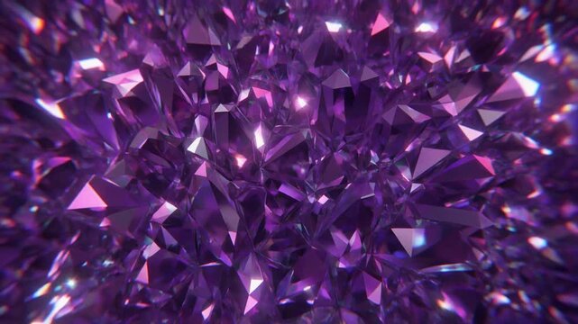 Digital Abstract View of Sparkling Purple Crystal Facets Reflecting Vibrant Light