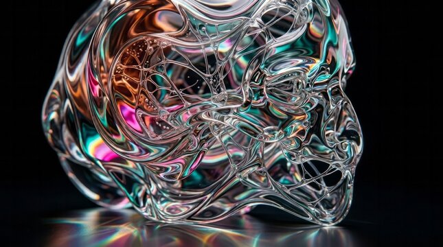 Abstract Glass Skull Sculpture Glass Sculpture Skull Colorful Art Modern Design 3D Art Decorative. Concept featuring glass sculpture, skull, colorful, art, modern design for professional commercial...